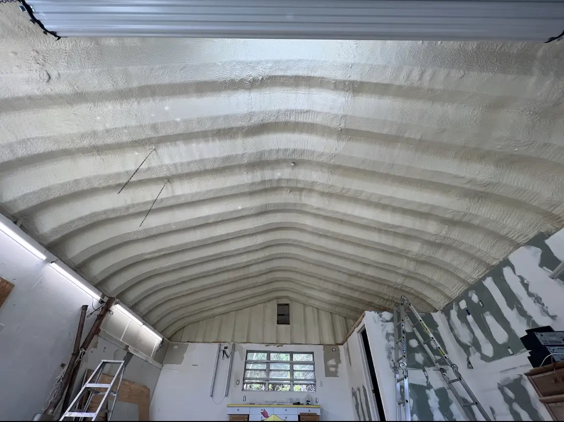 Spray polyurethane foam applied to the underside of a metal roof deck in James Island